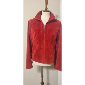 Yvonne & Marie Full Zip Red Suede Leather Jacket Women's Y2K VINTAGE Size 8 EUC